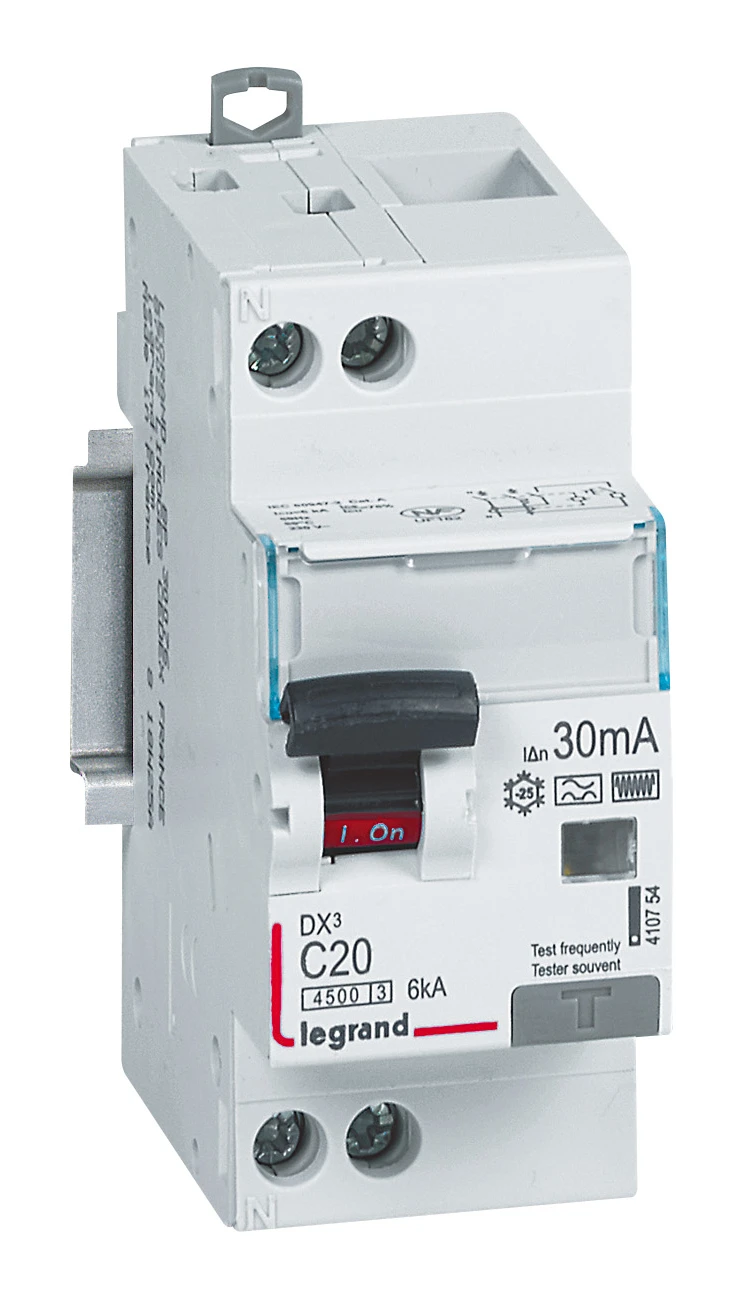 Disjoncteur différentiel DX³4500 arrivée haute et départ bas à vis U+N 230V~ - 20A typeF 30mA - courbe C - 2 modules — Legrand