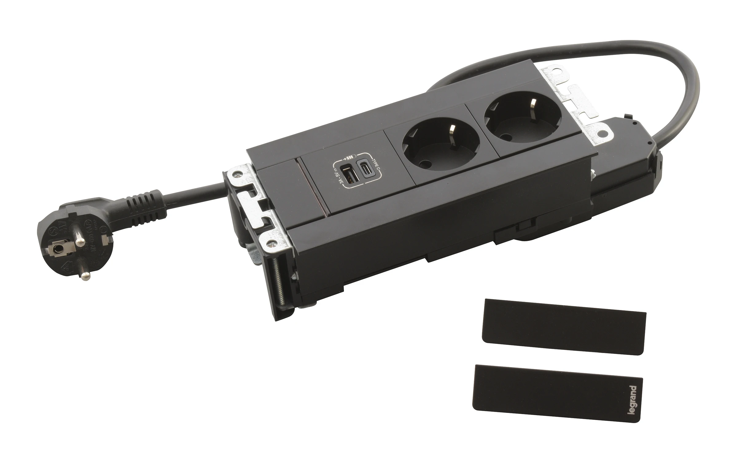 Legrand Incara furniture power module — 250V, IP20, Black — 654786