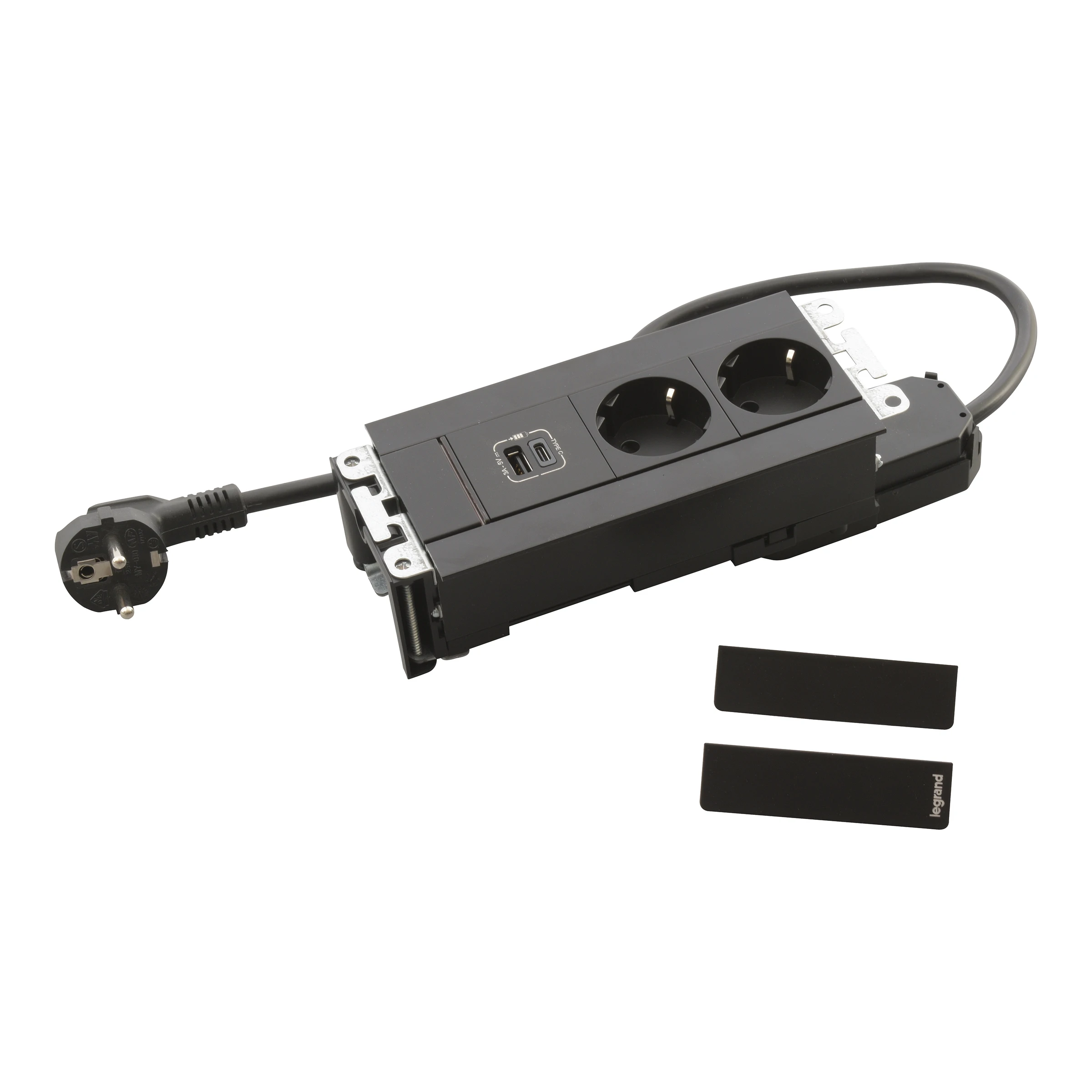 Legrand Incara furniture power module — 250V, IP20, Black — 654786