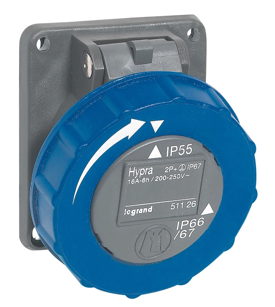 Prise fixe Hypra IP66/67-55 16A - 200V~ à 250V~ - 2P+T - plastique — Legrand