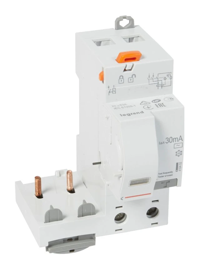 Bloc différentiel adaptable à vis DX³ pour disjoncteur 1 module par pôle – 2P 230V~ – 63A – typeAC 30mA — Legrand
