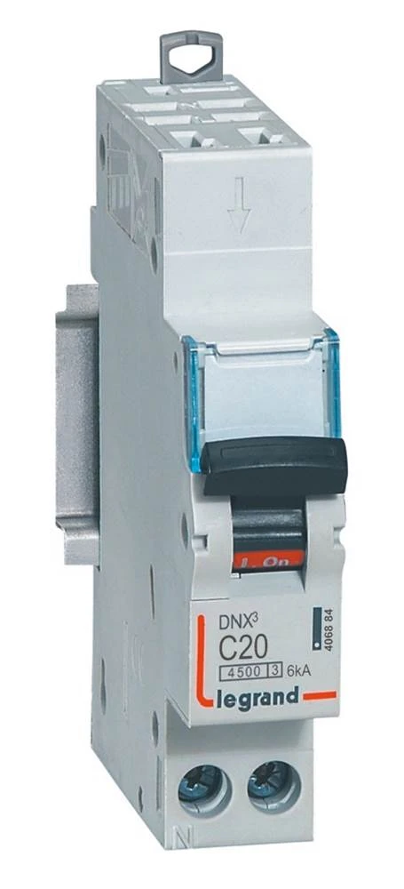 Disjoncteur Phase+Neutre DNX³4500 6kA arrivée borne automatique sortie borne à vis - 1P+N 230V~ 20A courbe C - 1 module — Legrand