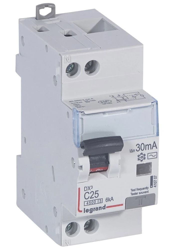 Disjoncteur différentiel DX³4500 arrivée haute et départ bas à vis U+N 230V~ - 25A typeAC 30mA - courbe C - 2 modules — Legrand