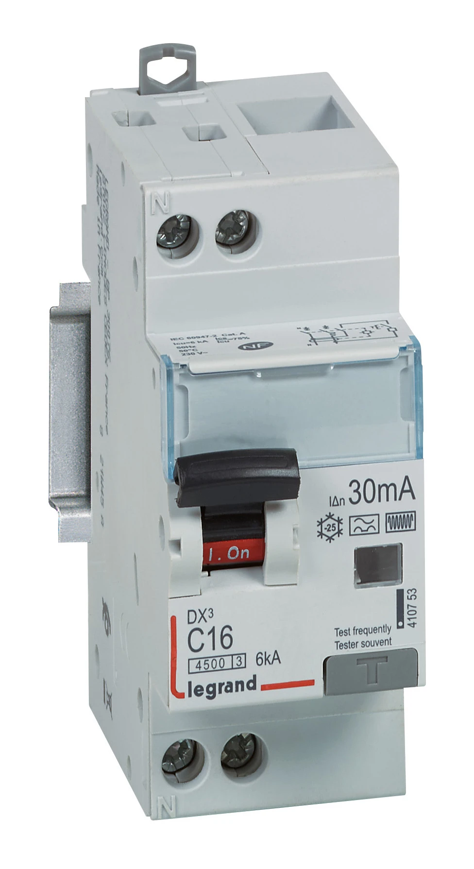 Disjoncteur différentiel DX³4500 arrivée haute et départ bas à vis U+N 230V~ - 16A typeF 30mA - courbe C - 2 modules — Legrand