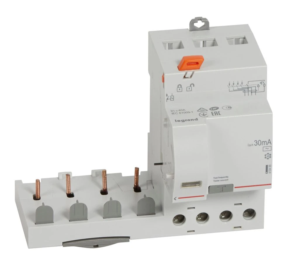 Bloc différentiel adaptable à vis DX³ pour disjoncteur 1 module par pôle – 4P 400V~ – 40A – typeAC 30mA — Legrand