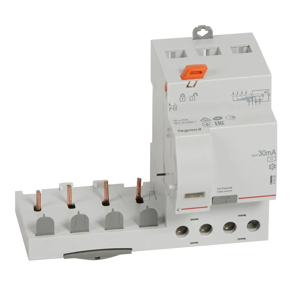 Bloc différentiel adaptable à vis DX³ pour disjoncteur 1 module par pôle – 4P 400V~ – 40A – typeAC 30mA — Legrand