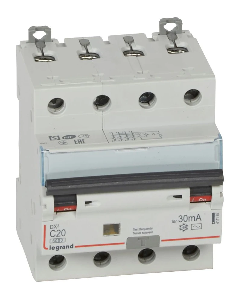 Legrand DX³ RCBO — 20A, 4 modules, IP20 — 411187