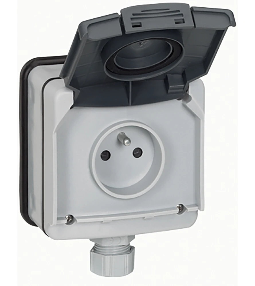Prise de courant étanche 2P+T avec volet Plexo IP66 complet 16A 250V~ - gris — Legrand — 090466