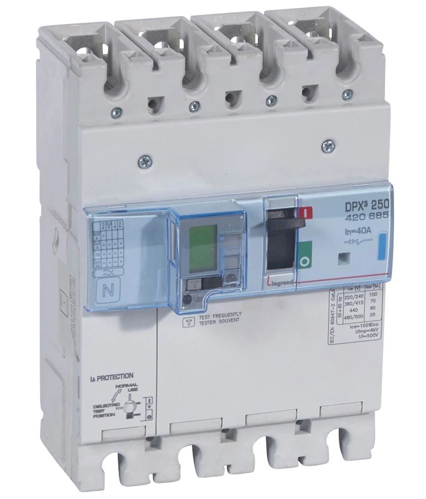 Disjoncteur électronique différentiel avec unité de mesure DPX³250 pouvoir de coupure 70kA 400V~ - 4P - 40A — Legrand — 420685