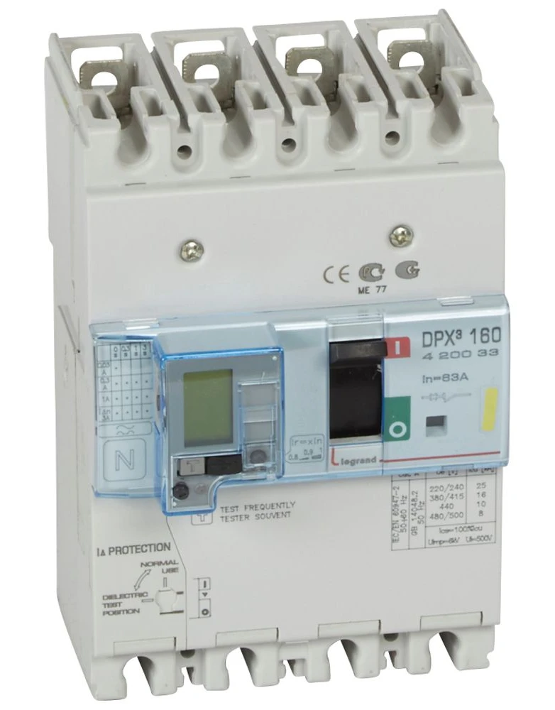 Disjoncteur magnétothermique différentiel DPX³160 pouvoir de coupure 16kA 400V~ - 4P - 63A — Legrand — 420033