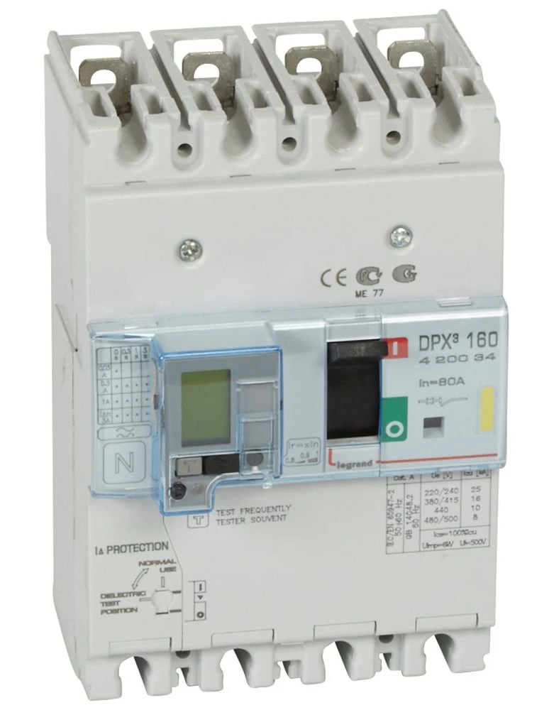 Disjoncteur magnétothermique différentiel DPX³160 pouvoir de coupure 16kA 400V~ - 4P - 80A — Legrand — 420034