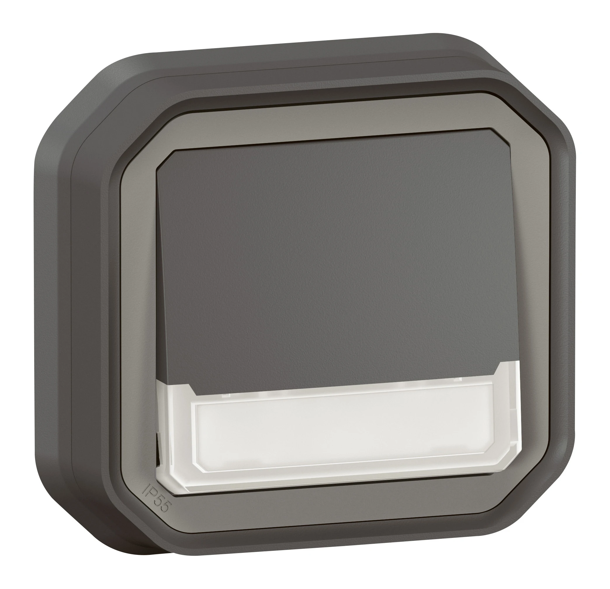 Poussoir NO-NF lumineux porte-étiquette avec voyant étanche Plexo 10A IP55 IK08 complet fixation encastré - anthracite — Legrand — 069854L