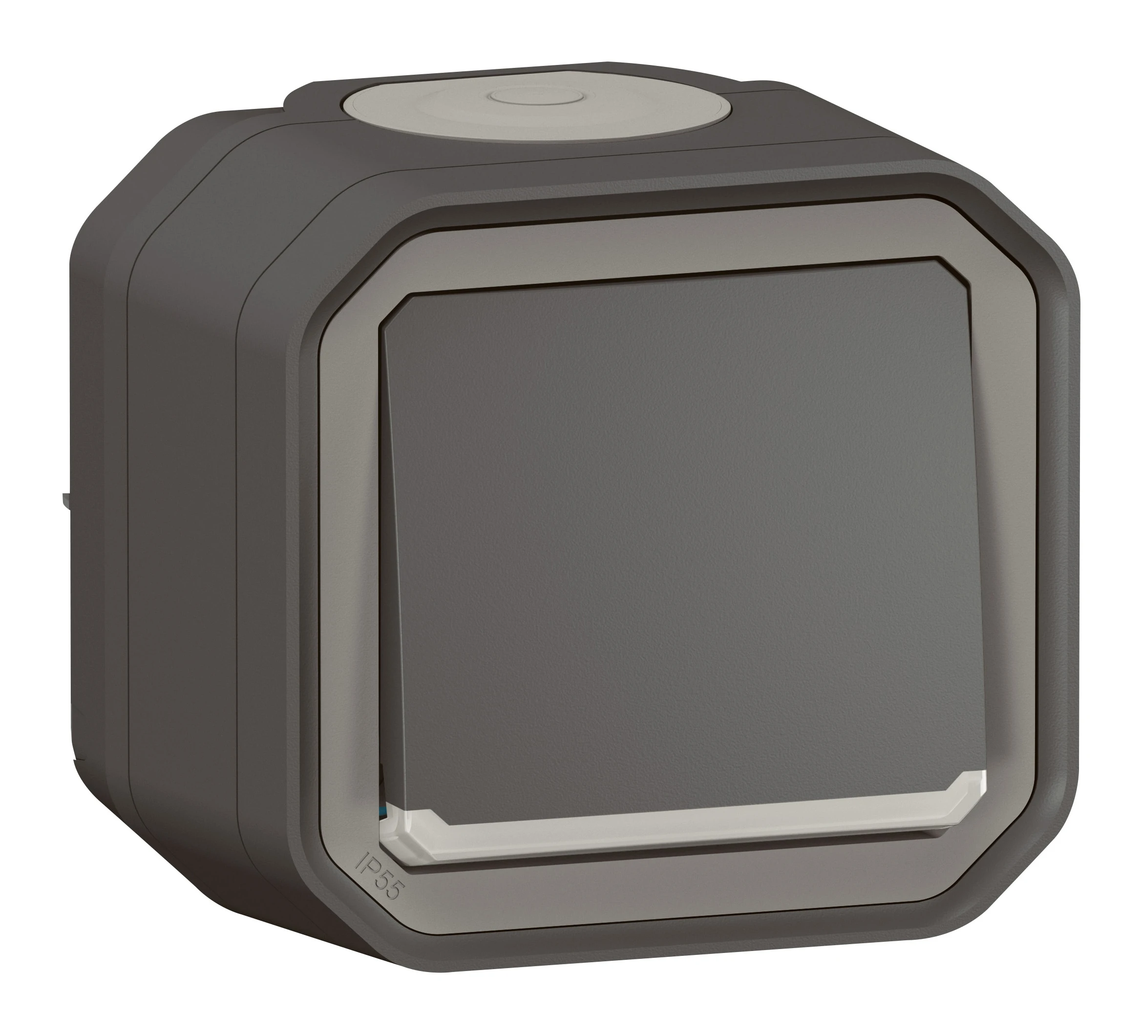 Poussoir NO lumineux avec voyant étanche Plexo 10A IP55 IK08 livré complet pour fixation saillie - anthracite — Legrand — 069782L