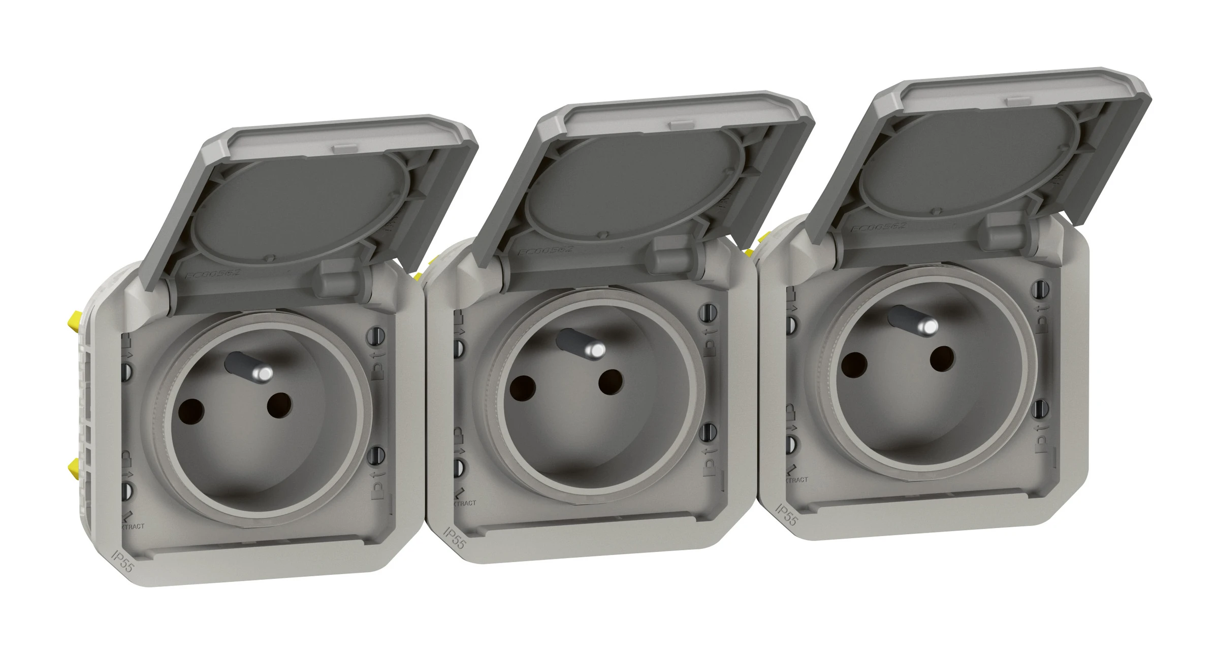 Legrand Plexo triple socket outlet — 16A, 250V, Grey — 069564L
