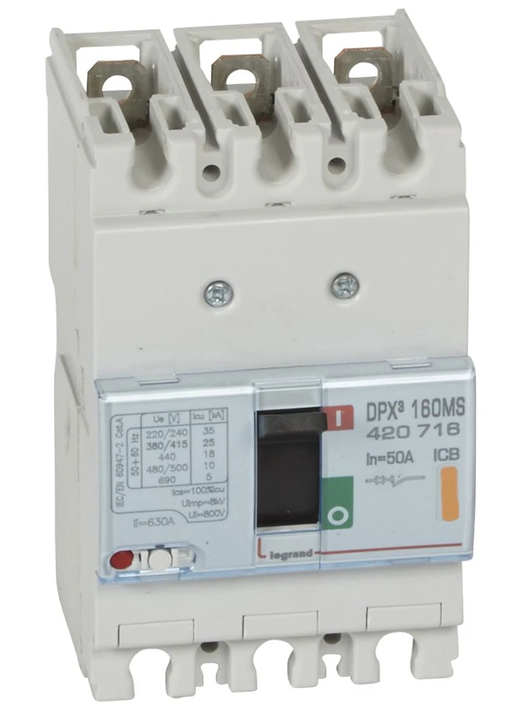 Disjoncteur magnétique fixe seul DPX³160 pouvoir de coupure 25kA 400V~ - 3P - 50A — Legrand — 420716