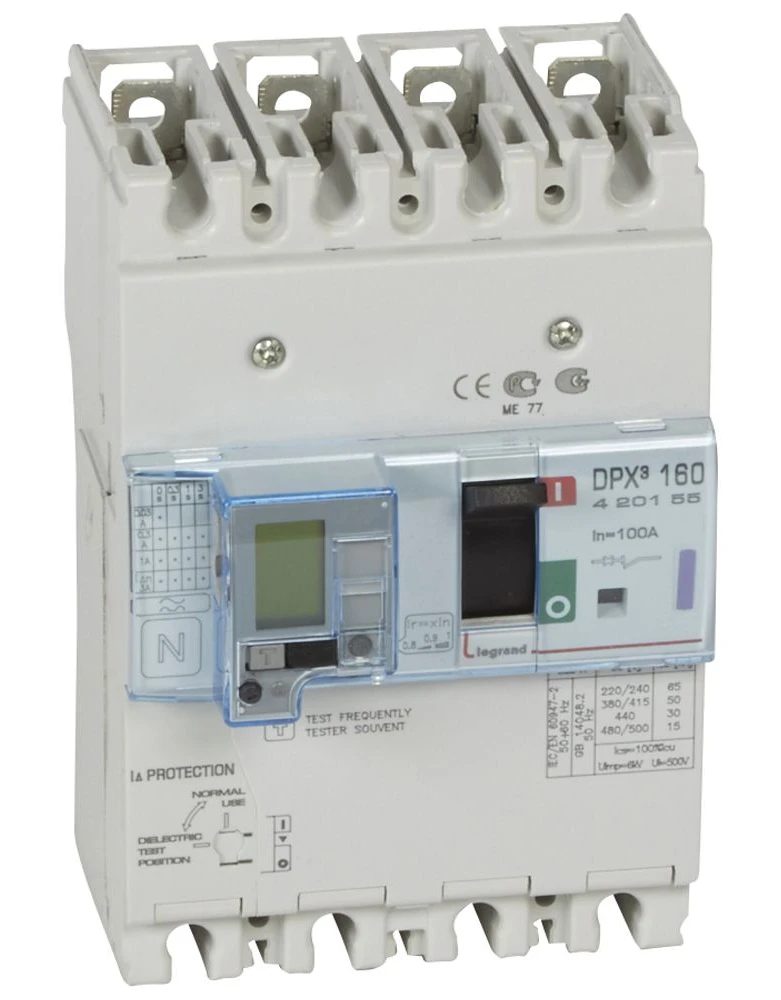 Disjoncteur magnétothermique différentiel DPX³160 pouvoir de coupure 50kA 400V~ - 4P - 100A — Legrand — 420155