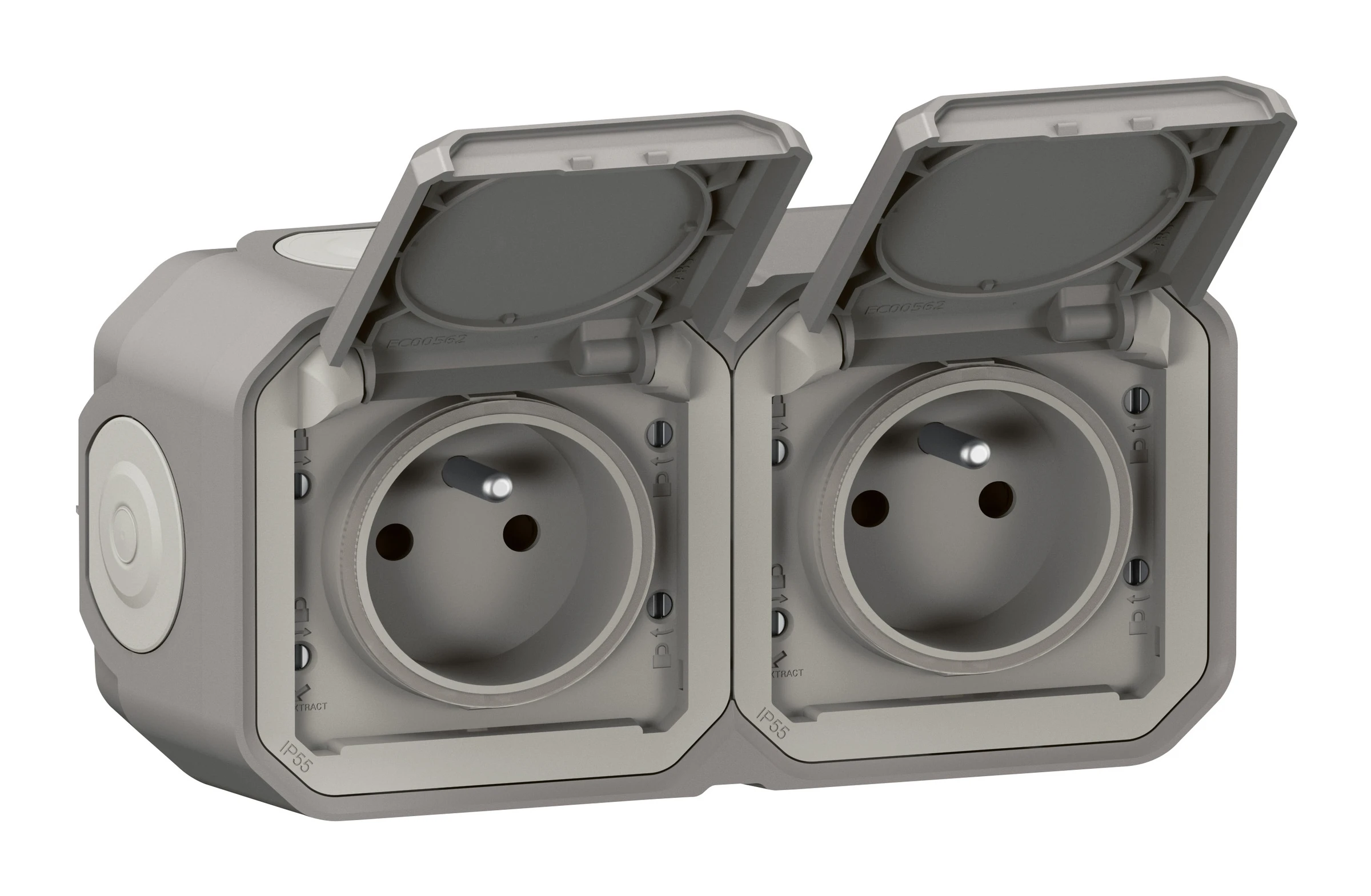 Legrand Plexo double socket outlet — 16A, 250V, Grey — 069768L