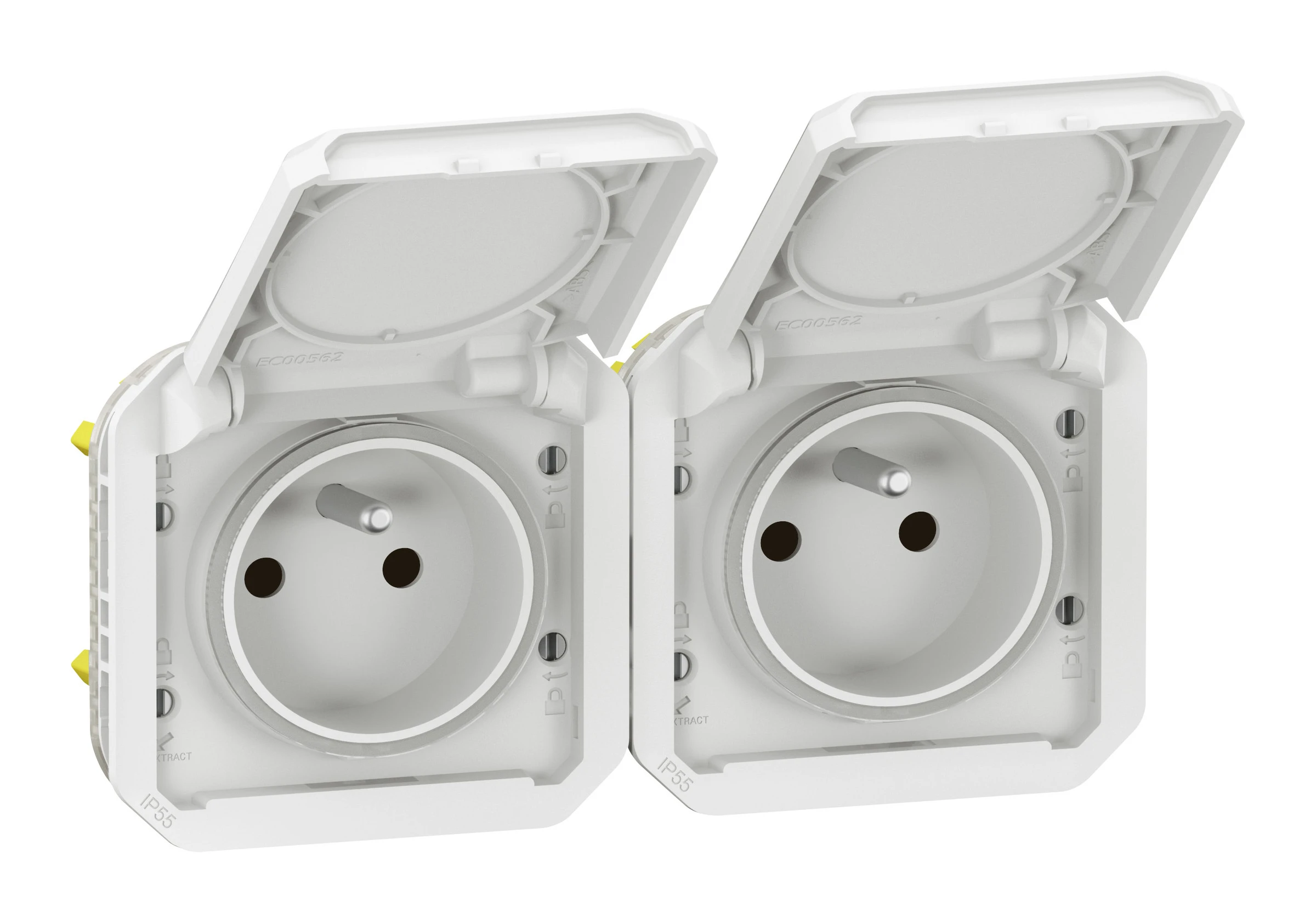Double prise de courant précâblée 2x2P+T horizontale étanche Plexo 16A 250V IP55 2 postes avec enjoliveurs blanc — Legrand — 069642L