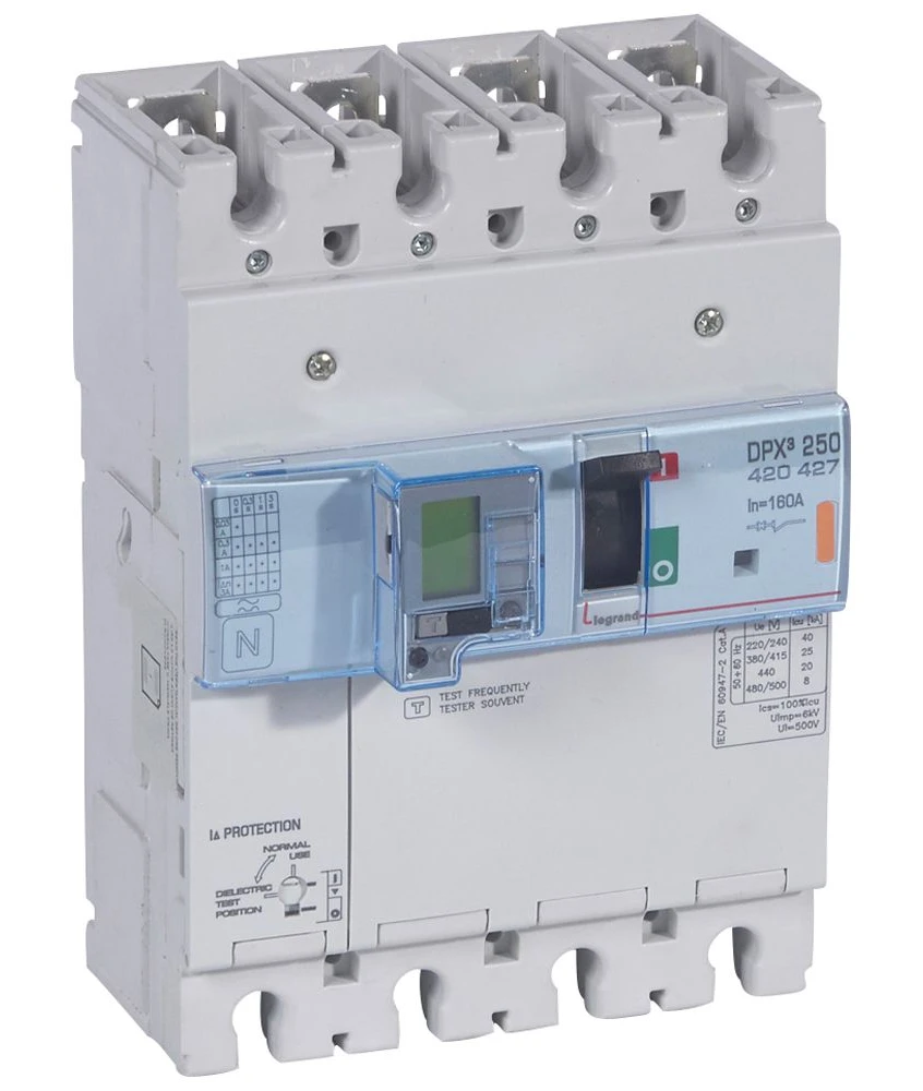 Disjoncteur électronique différentiel avec unité de mesure DPX³250 pouvoir de coupure 25kA 400V~ - 4P - 160A — Legrand — 420427