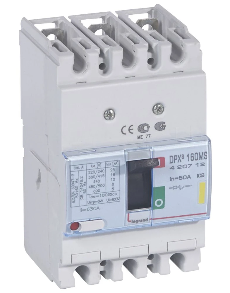 Disjoncteur magnétique fixe seul DPX³160 pouvoir de coupure 16kA 400V~ - 3P - 50A — Legrand — 420712