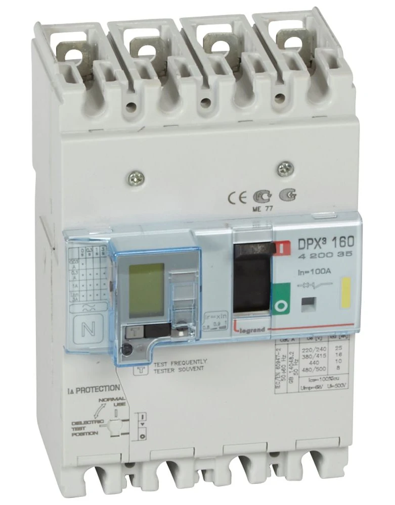 Disjoncteur magnétothermique différentiel DPX³160 pouvoir de coupure 16kA 400V~ - 4P - 100A — Legrand — 420035