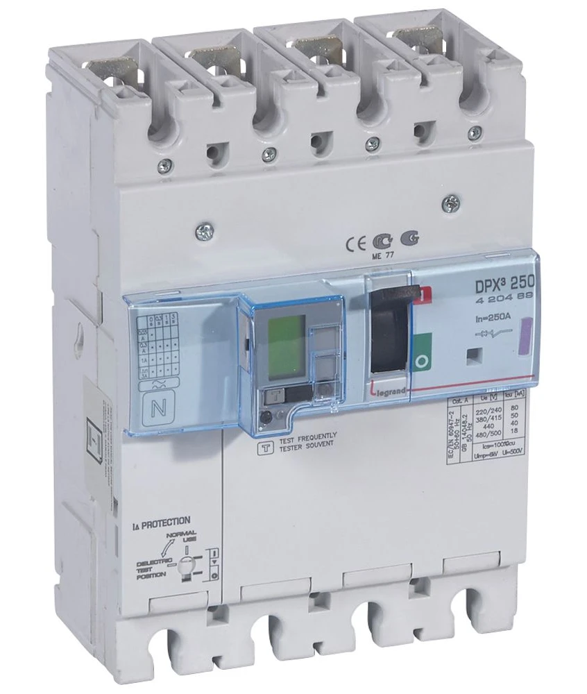 Disjoncteur électronique différentiel avec unité de mesure DPX³250 pouvoir de coupure 50kA 400V~ - 4P - 250A — Legrand — 420489