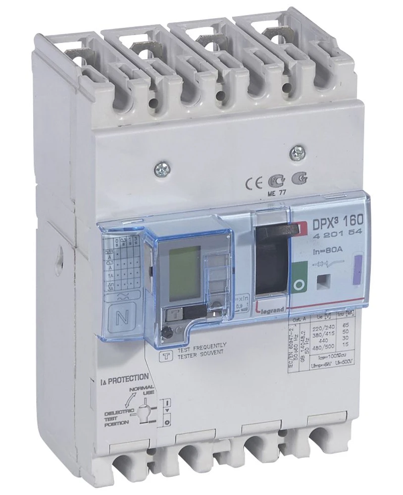 Disjoncteur magnétothermique différentiel DPX³160 pouvoir de coupure 50kA 400V~ - 4P - 80A — Legrand — 420154