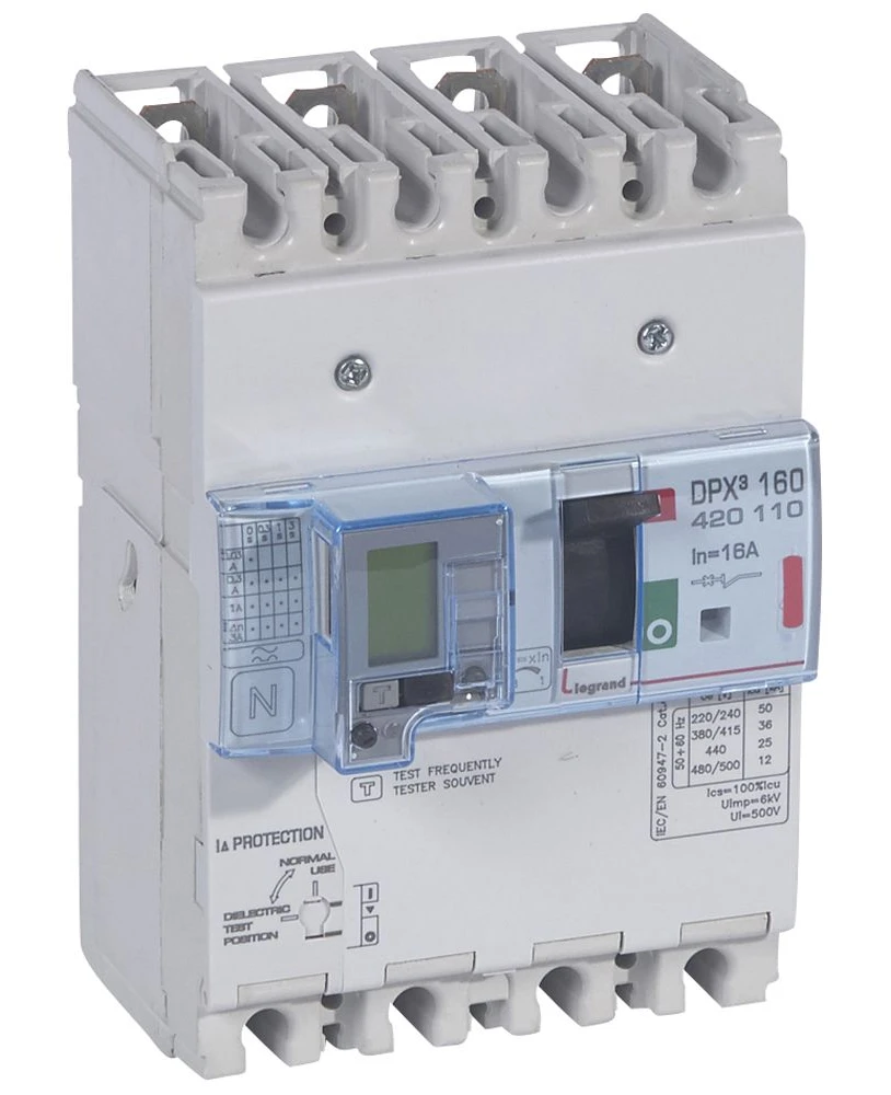 Disjoncteur magnétothermique différentiel DPX³160 pouvoir de coupure 36kA 400V~ - 4P - 16A — Legrand — 420110
