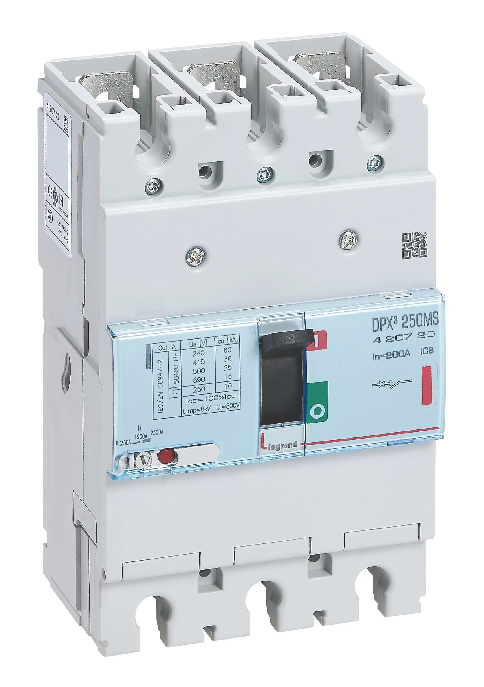 Disjoncteur magnétique réglable seul DPX³250 pouvoir de coupure 36kA 400V~ - 3P - 200A — Legrand — 420720
