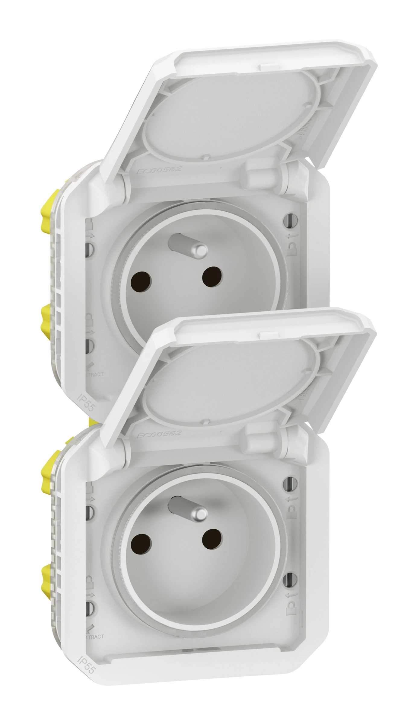 Double prise de courant précâblée 2x2P+T verticale étanche Plexo 16A 250V IP55 2 postes avec enjoliveurs blanc — Legrand — 069643L