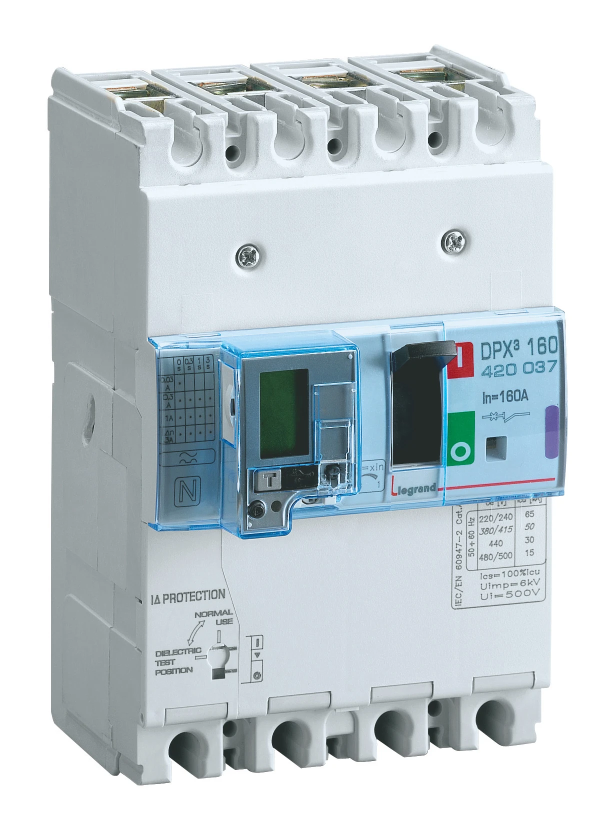 Disjoncteur magnétothermique différentiel DPX³160 pouvoir de coupure 16kA 400V~ - 4P - 40A — Legrand — 420032