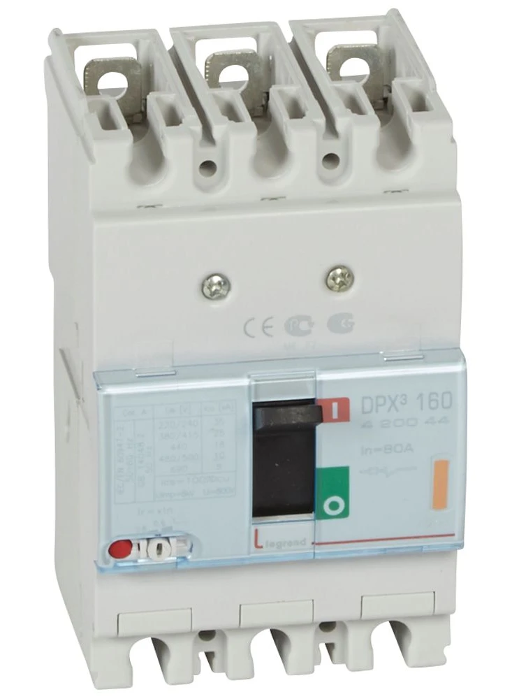 Disjoncteur magnétothermique DPX³160 pouvoir de coupure 25kA 400V~ - 3P - 80A — Legrand — 420044