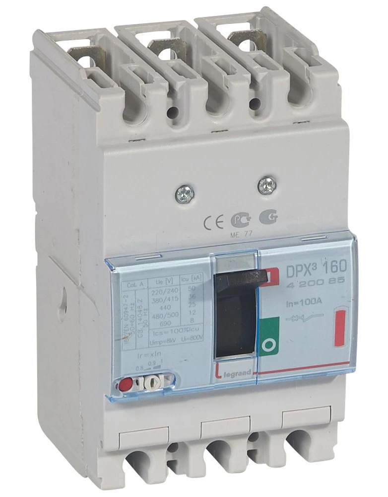 Disjoncteur magnétothermique DPX³160 pouvoir de coupure 36kA 400V~ - 3P - 100A — Legrand — 420085
