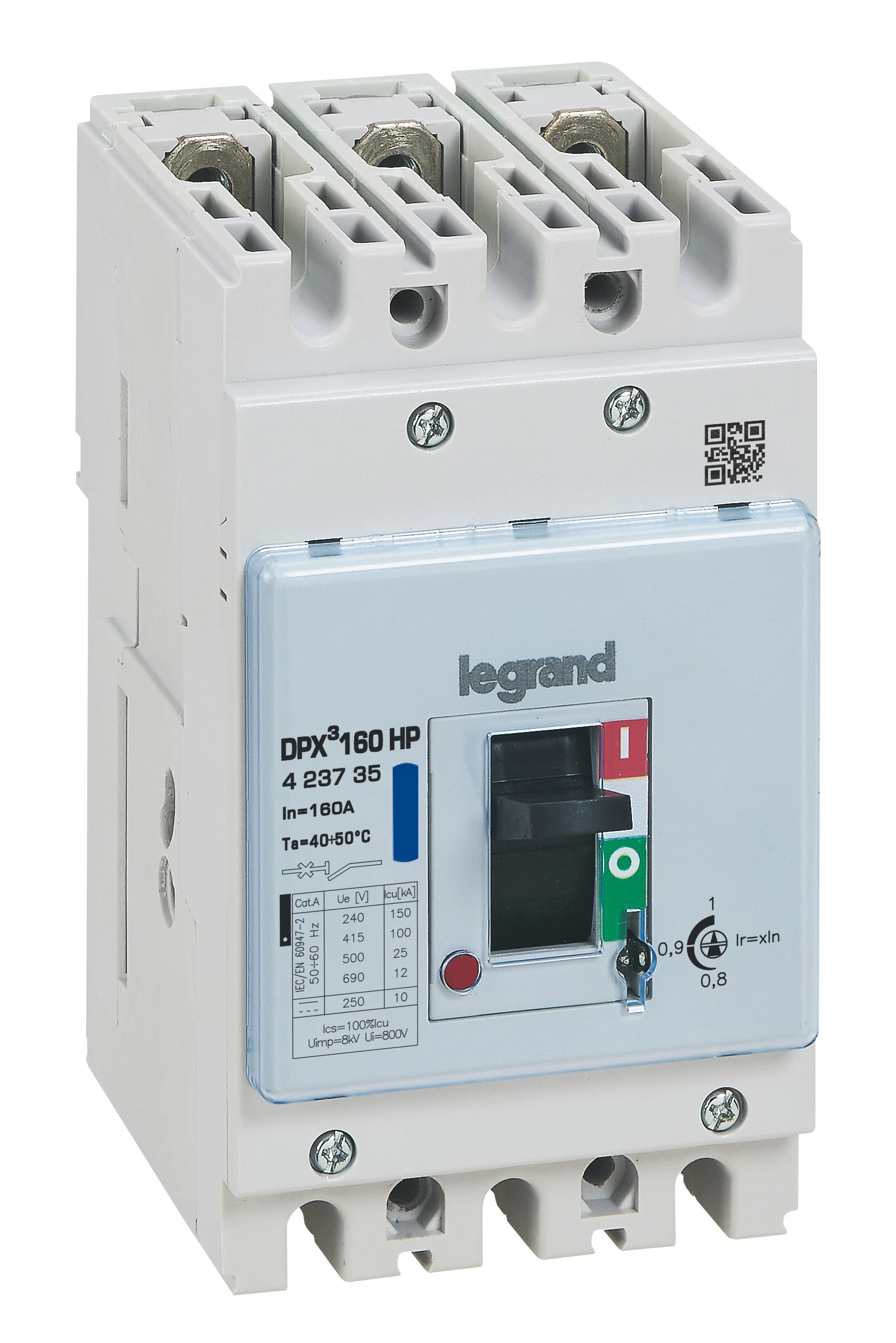 Disjoncteur magnéto-thermique 160A - DPX³ 160HP - Pouvoir de coupure 100kA - 3 pôles - Plage de réglage 125A à 160A — Legrand — 423735