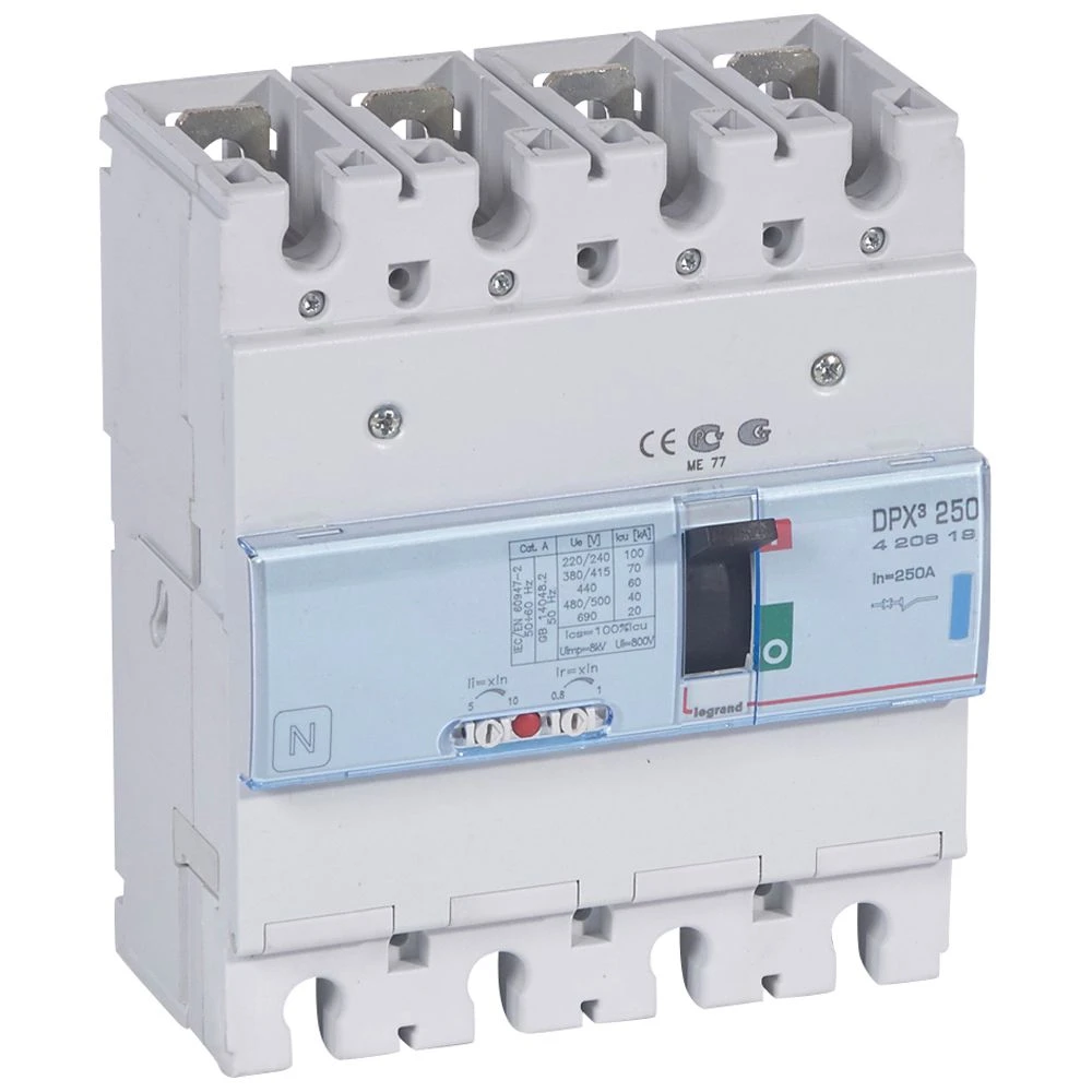 Disjoncteur magnétothermique DPX³250 pouvoir de coupure 70kA 400V~ - 4P - 250A — Legrand — 420619