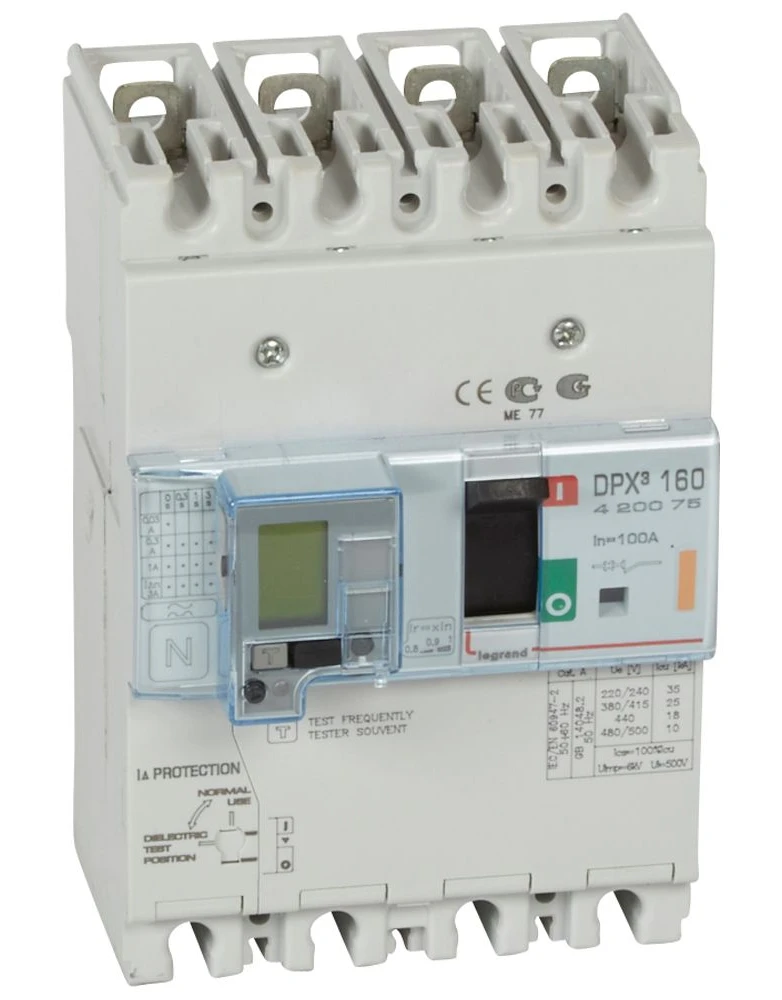 Disjoncteur magnétothermique différentiel DPX³160 pouvoir de coupure 25kA 400V~ - 4P - 100A — Legrand — 420075