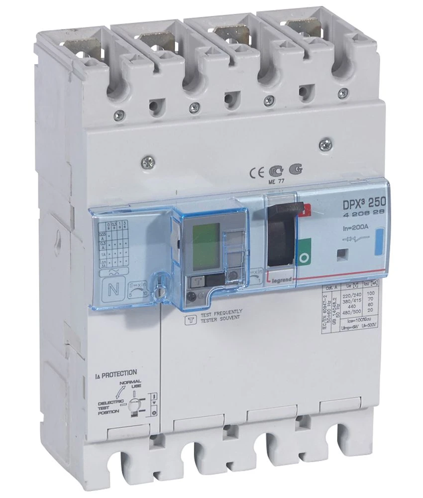 Disjoncteur magnétothermique différentiel DPX³250 pouvoir de coupure 70kA 400V~ - 4P - 200A — Legrand — 420628
