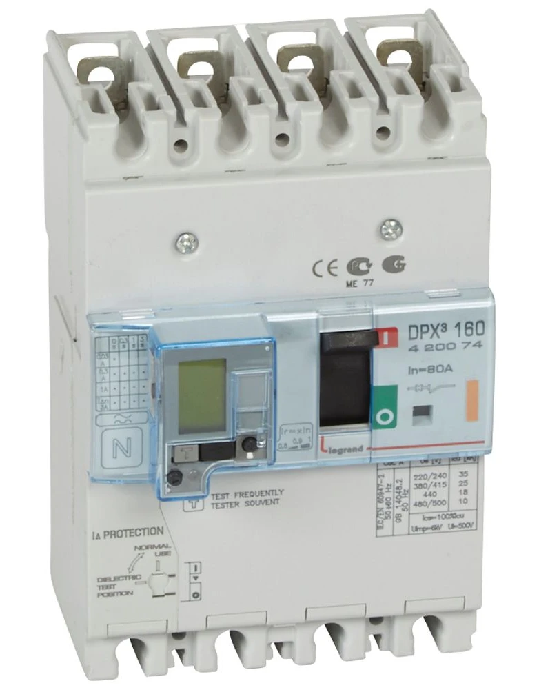 Disjoncteur magnétothermique différentiel DPX³160 pouvoir de coupure 25kA 400V~ - 4P - 80A — Legrand — 420074