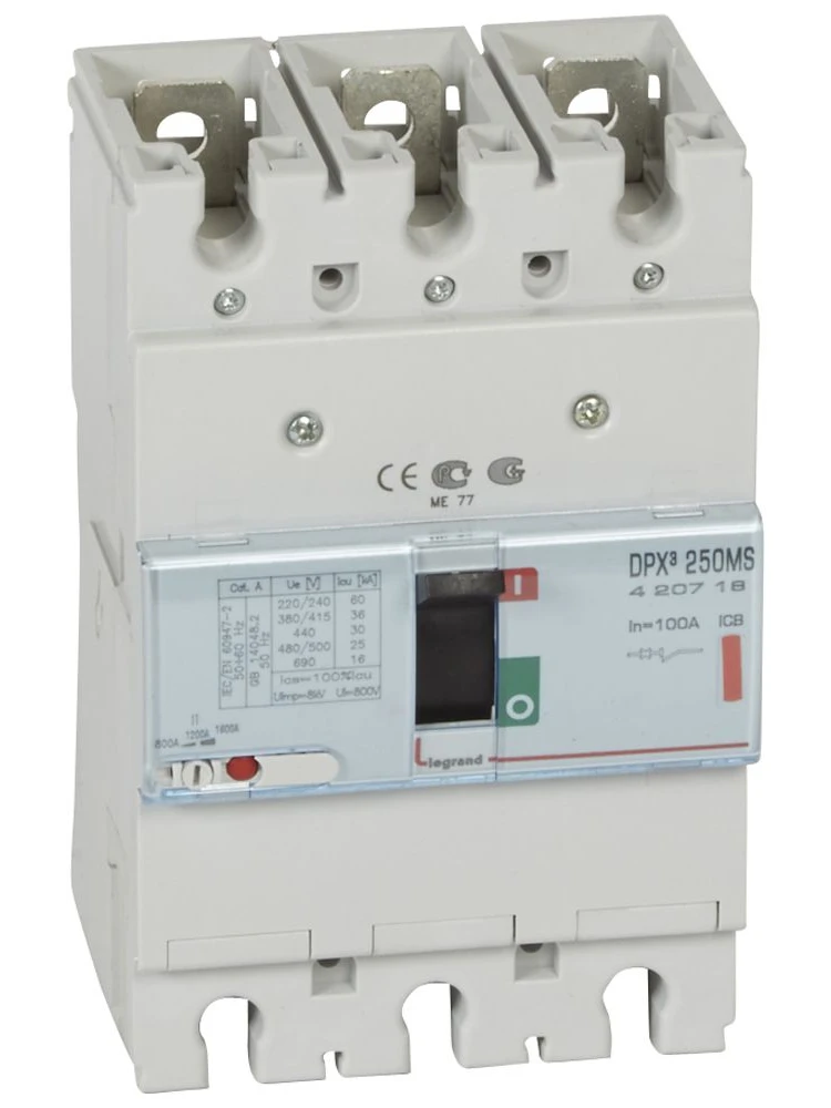 Disjoncteur magnétique réglable seul DPX³250 pouvoir de coupure 36kA 400V~ - 3P - 100A — Legrand — 420718
