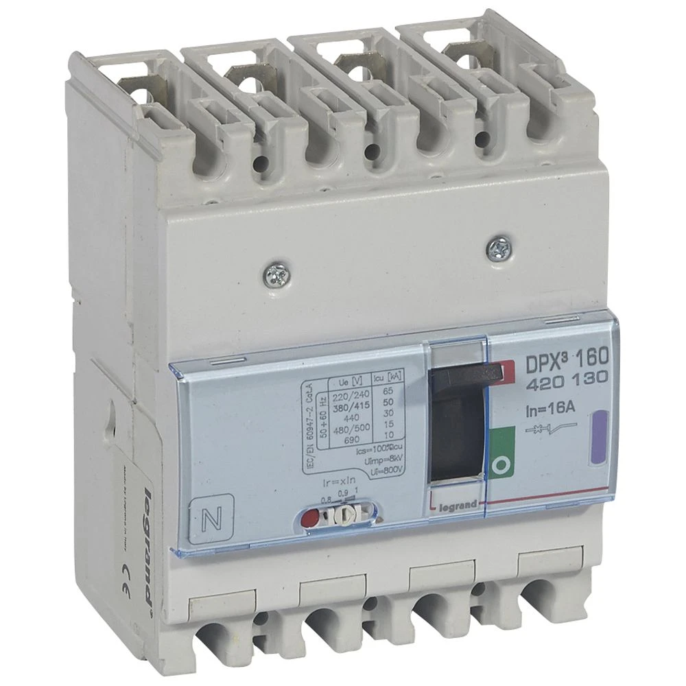 Disjoncteur magnétothermique DPX³160 pouvoir de coupure 50kA 400V~ - 4P - 16A — Legrand — 420130
