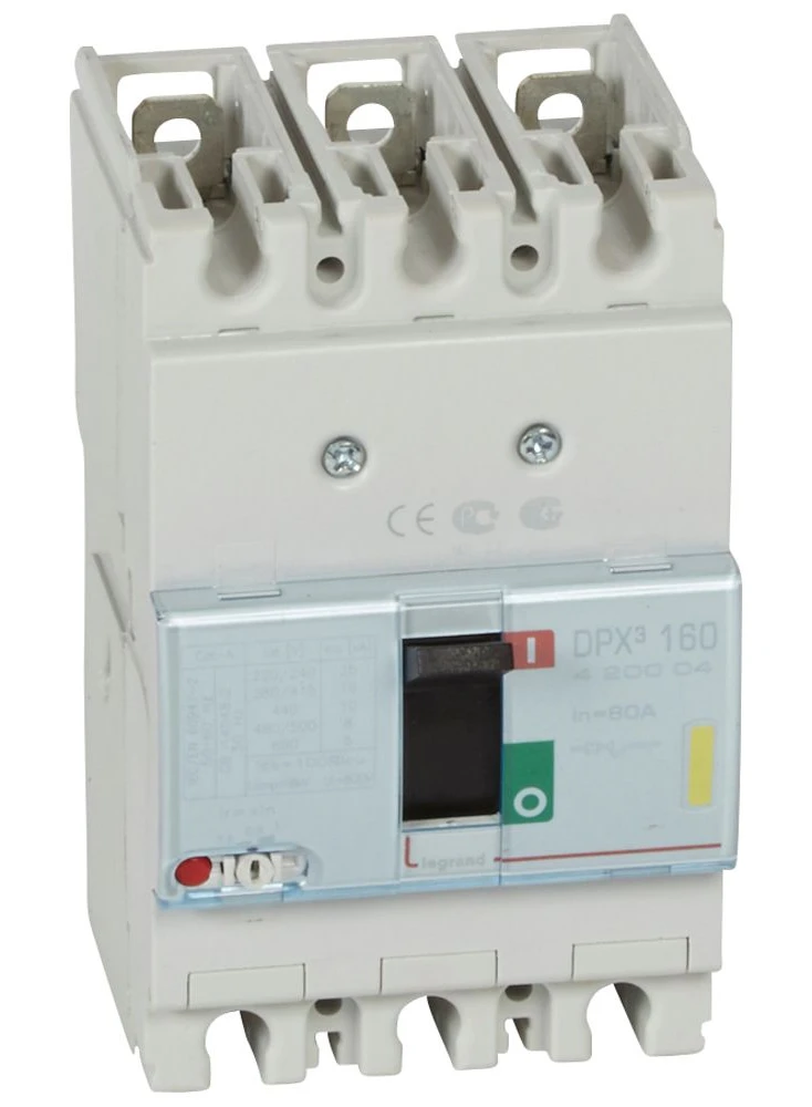 Disjoncteur magnétothermique DPX³160 pouvoir de coupure 16kA 400V~ - 3P - 80A — Legrand — 420004