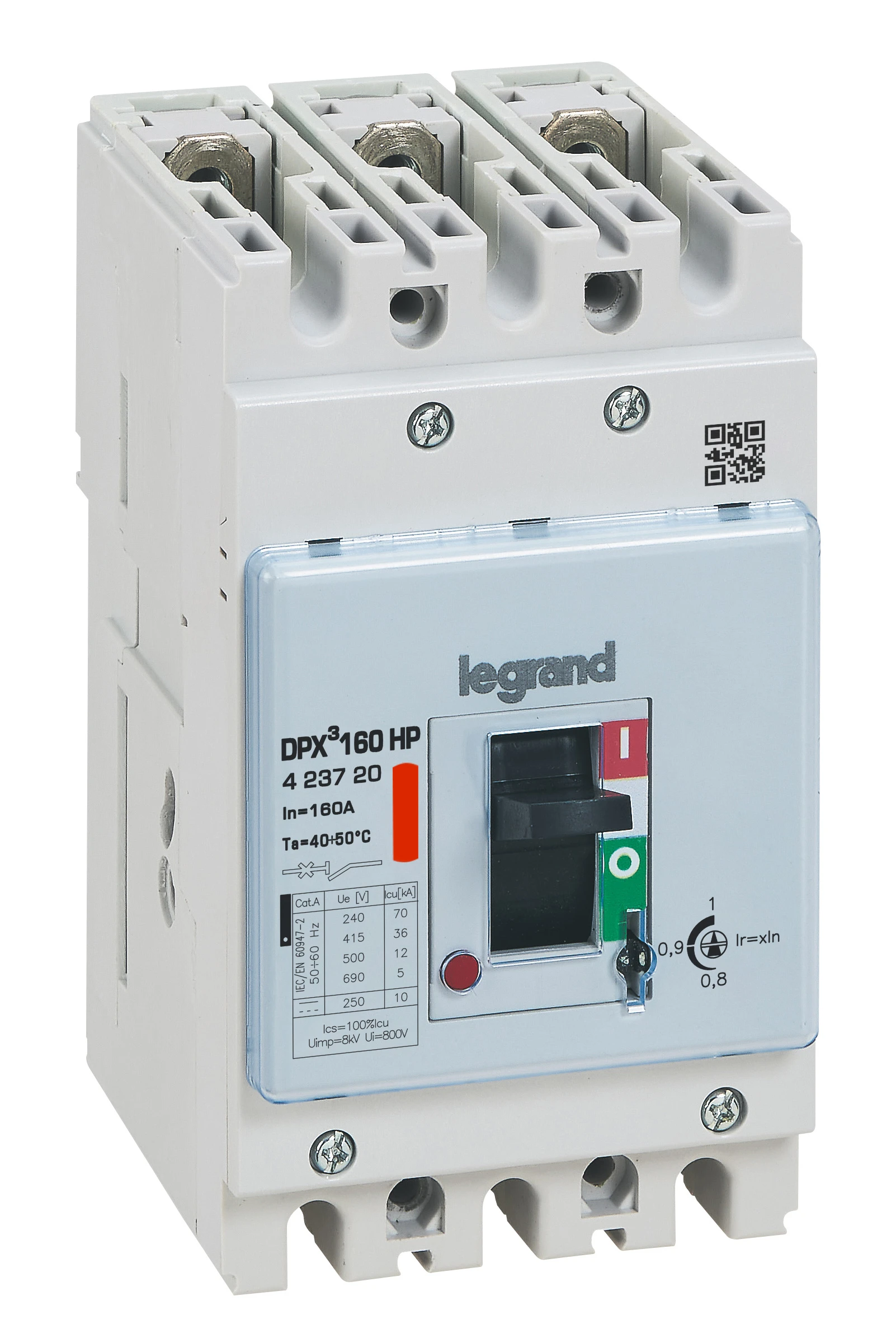 Disjoncteur magnéto-thermique 160A - DPX³ 160HP - Pouvoir de coupure 36kA - 3 pôles - Plage de réglage 125A à 160A — Legrand — 423720