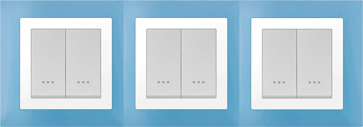 STIEL ALPHA Quadro 6-module square pastel blue cover plate with chrome trim