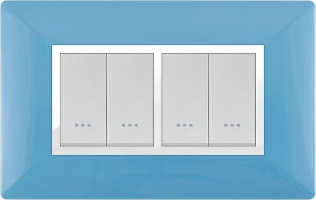 STIEL ALPHA Élégance 4-module rectangular pastel blue cover plate with chrome trim
