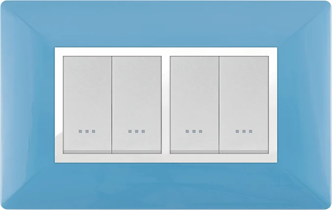 STIEL ALPHA Élégance 4-module rectangular pastel blue cover plate with chrome trim