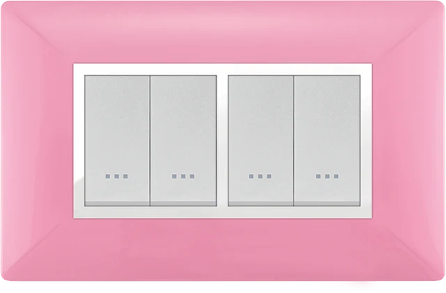 STIEL ALPHA Élégance 4-module rectangular pink cover plate with chrome trim