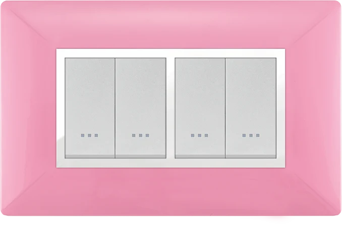 STIEL ALPHA Élégance 4-module rectangular pink cover plate with chrome trim