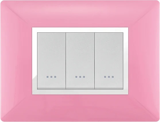 STIEL ALPHA Élégance 3-module rectangular pink cover plate with chrome trim