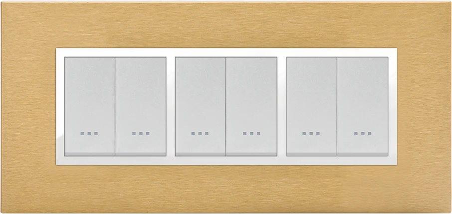 STIEL ALPHA Prestige 6-module rectangular gold brass cover plate