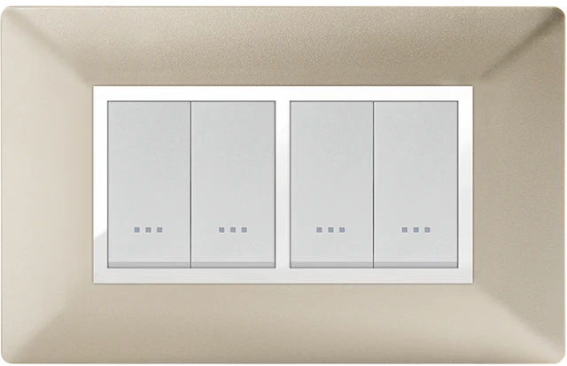 STIEL ALPHA Élégance 4-module rectangular champagne cover plate with chrome trim